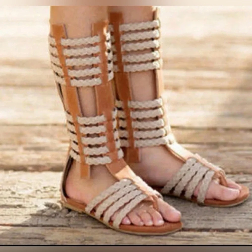 Joyfolie Girls Gladiator Sandals Boho Bohemian Braided Summer Shoes 12T